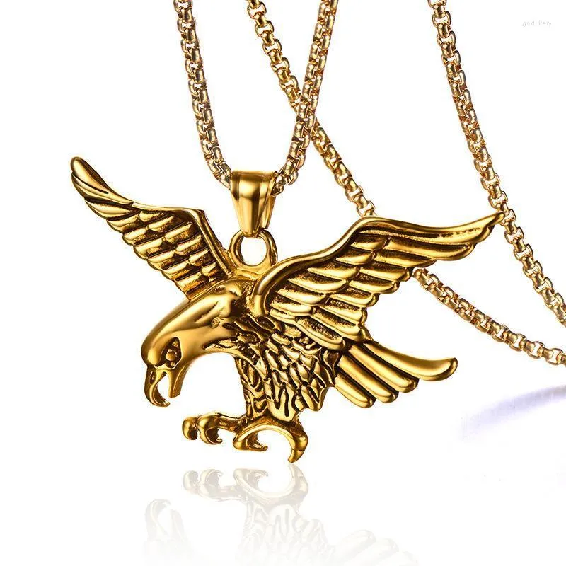 Colares pendentes Pingentes de Eagle Hawk para homens Color de prata dourada fria 316L Aço inoxidável Hip Hop Rock judeu com 60 cm de link ChainPenda G
