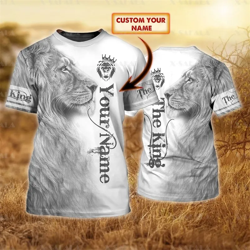 Zwierzę The King Lion Custom Name 3D Tee wysokiej jakości koszulka Summer okrągła szyja mężczyźni żeńska swoboda krótkiego rękawu top-6 220619