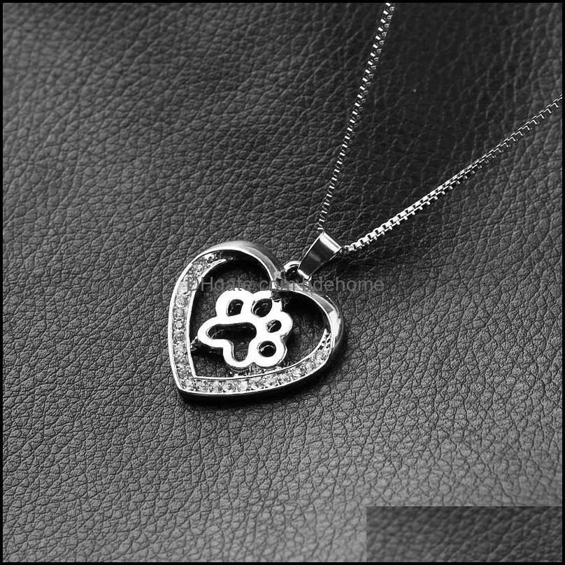pet dog paw footprint hollow love heart pendant silver color choker necklaces for women jewelry heart necklace bdehome