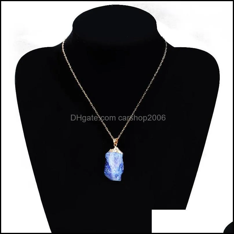 Fashion Multicolor Natural Stone Pendant Necklace Natural crystal Original Stone Gold Chain Necklace For Women Jewelry