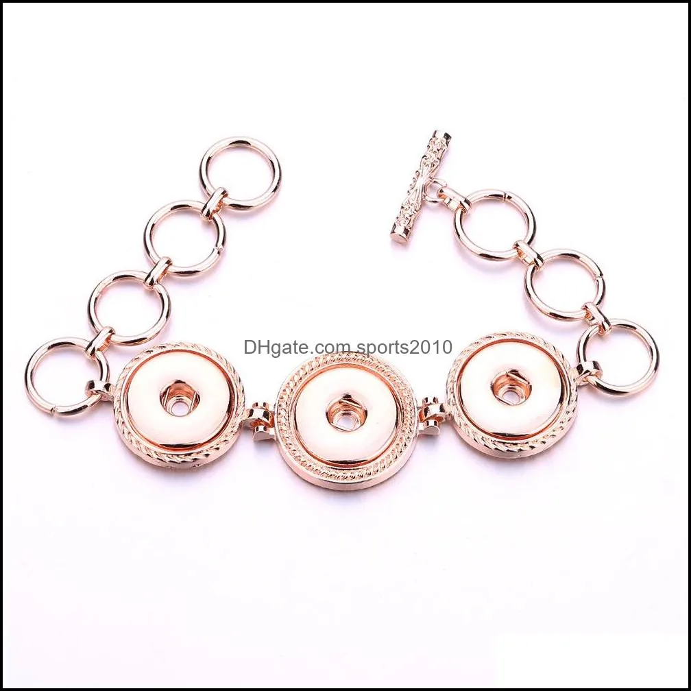 silver gold rose color three 18mm snap button charms bracelet bangle for women supplier wholesal sports2010