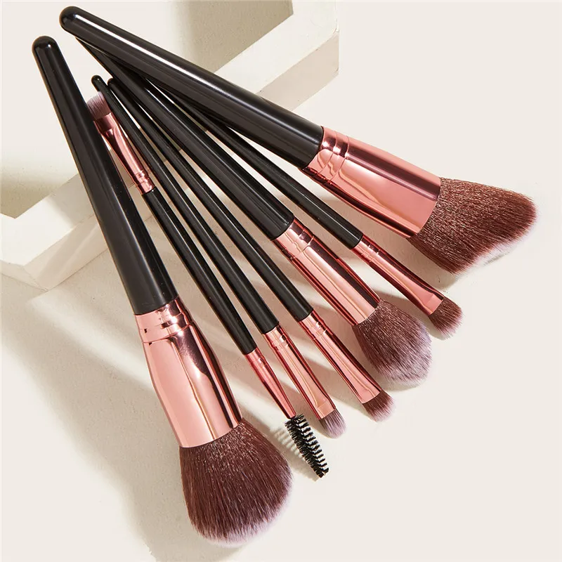 Hot portátil 7 pcs pincéis de maquiagem conjuntos cosméticos escova foundation EyeShadow delineador compõem kits de escova com saco de couro pu