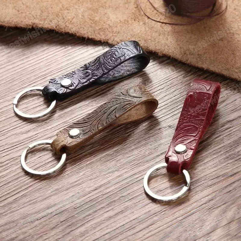 Porte-clés en cuir véritable porte-clés portefeuille de voiture noir rouge marron avec motif