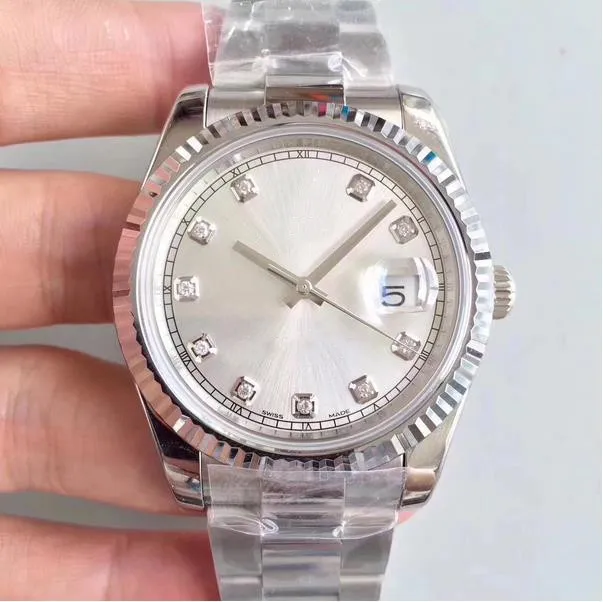 Kt relógios masculinos 116334 41mm mostrador de diamante ásia calendário mecânico prata pulseira de aço inoxidável relógios de pulso de luxo