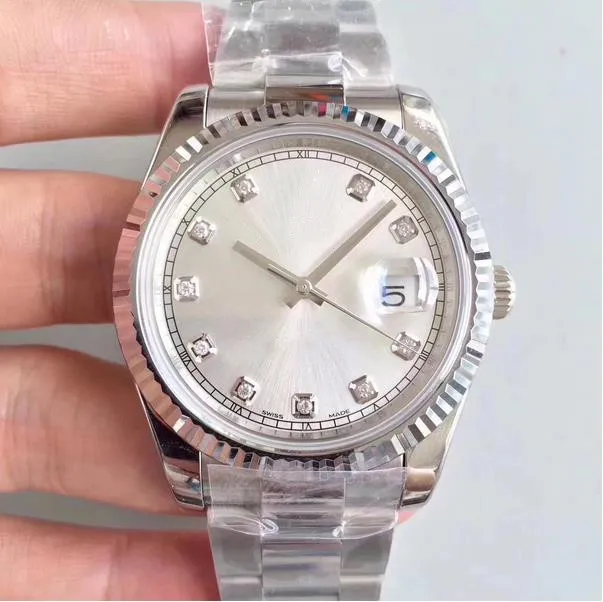 الساعات KT Men's 116334 41mm Diamond Dial Asia التقويم الميكانيكي الفضي الفولاذ المقاوم للصدأ سوار الفولاذ الفاخر