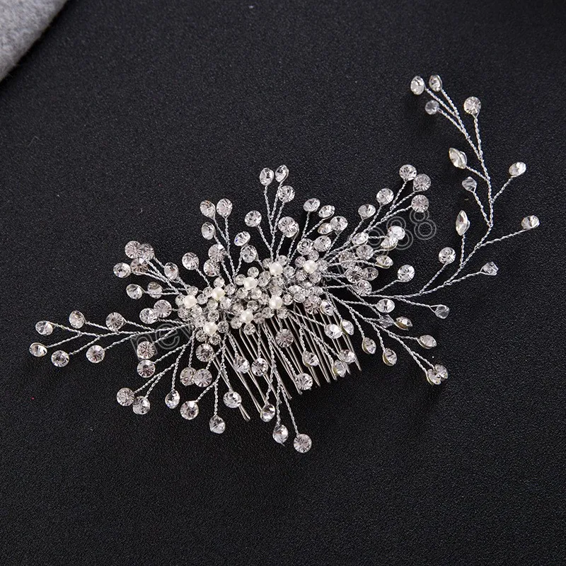 Wedding Hair Combs Clips Tiaras For Women Fashion Rhinestone Beaded Hairpins Flower Girls Jewelry Bridal Party Hair Accessories