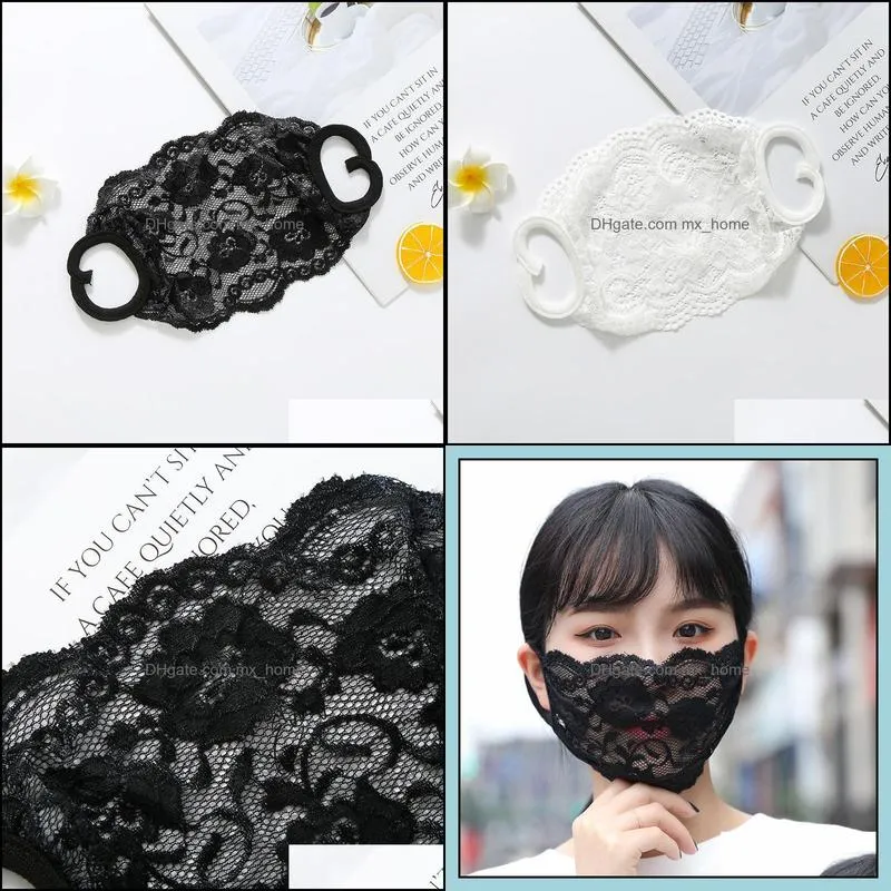 Washable Embroidery Lace Face Mask Adult Mouth Face Cover Fashion Comfortable Girl Black Party Masks Masque Black/White Party Masks