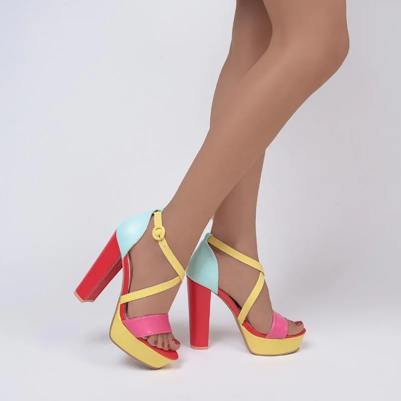 Pour chunky talon sandales élégantes plate-forme femmes mixtes couleurs fausses daim dames fête evevning big taille shoe 823 sa