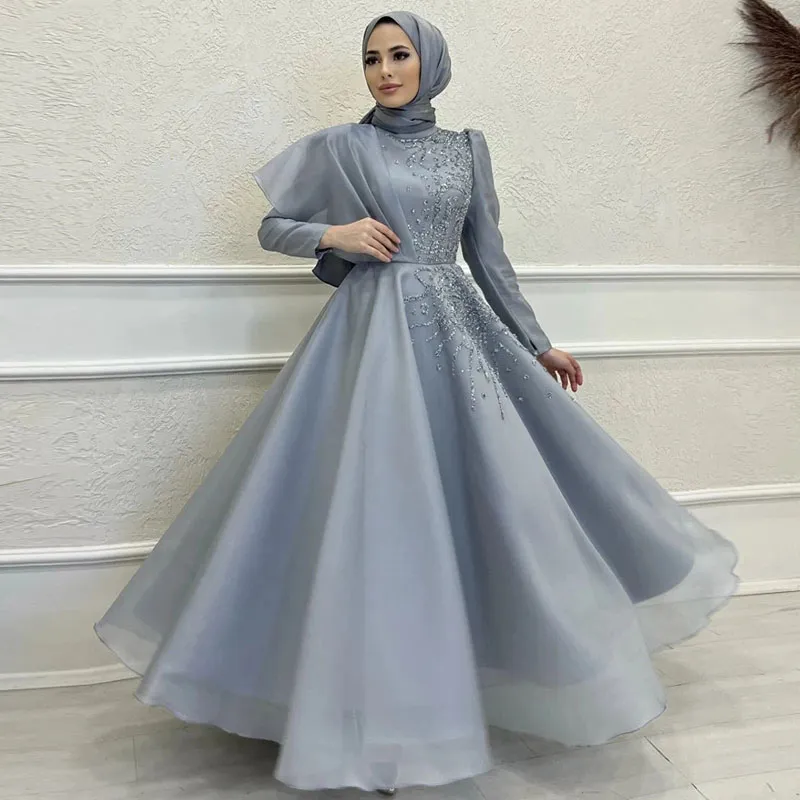 Elegant Muslim Dresses for Women Long Sleeve Crew Neck Abaya Dress Solid  Color Ruffle Hem Islamic National Robe at Amazon Women's Clothing store