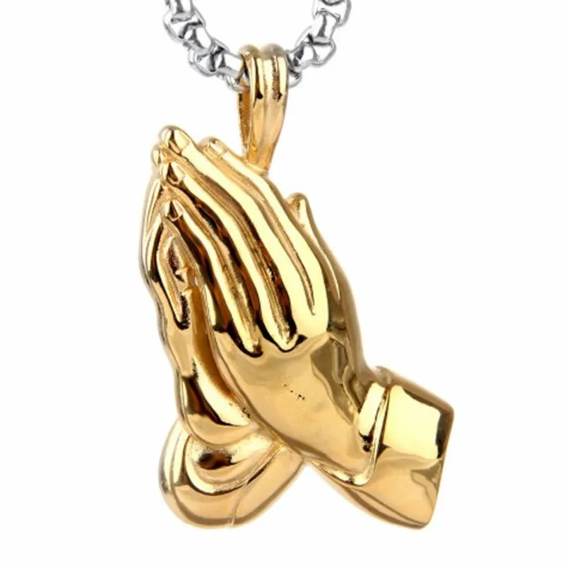 Pendant Necklaces Religious Silver Color Gold Womens Mens Stainless Steel Worship God Necklace Unisex's Jewelry 64mm 26mm Box ChainPenda