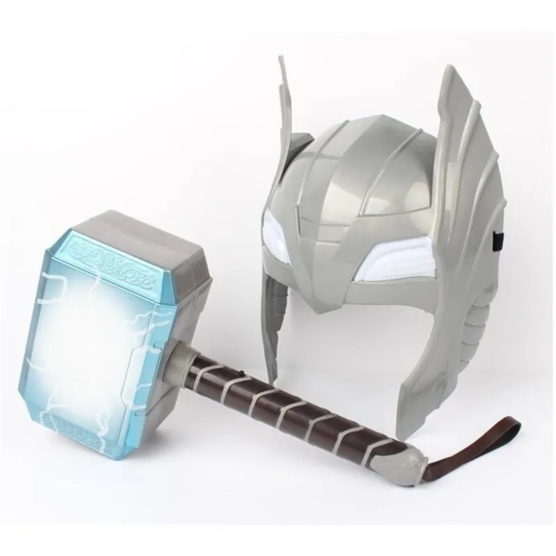 어린이 코스프레 LED 라이트 라이트 노미 헬멧 무기 Mjolnir Hammer 지진 모델 장난감 의상 파티 어린이 선물 선물 220527