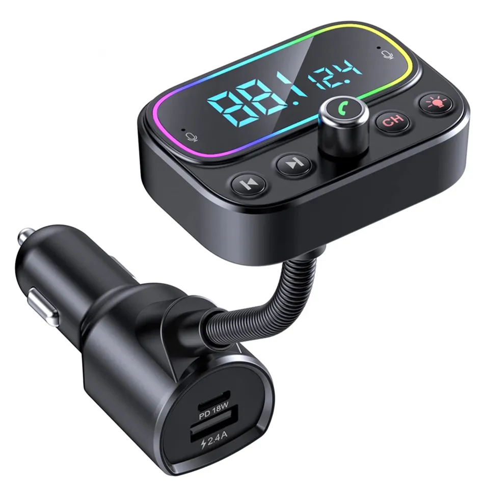 Pd18w carregador rápido bluetooth 5.0 kit de carro mp3 player fm modulador aux áudio receptor sem fio handlessfree pendiver música tocando t67