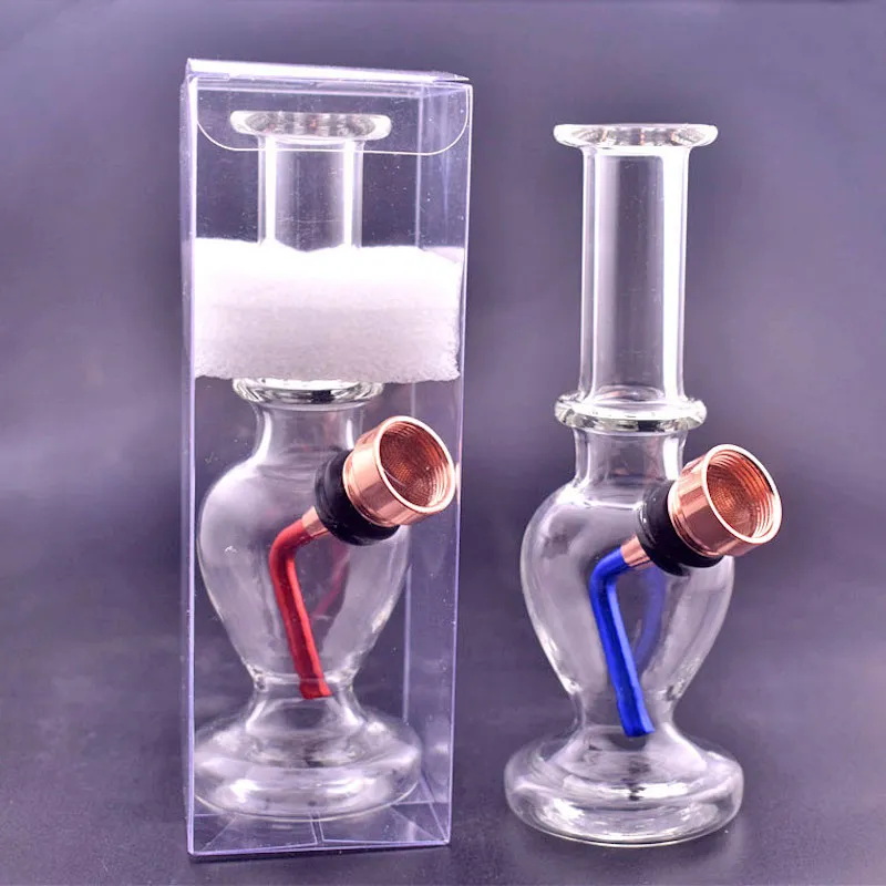 En gros Mini Verre Bécher Bongs Conduites D'eau 12cm Hauteur Pas Cher Huile Rigs Tabac En Métal Bol Bongs Avec Boîte En Plastique