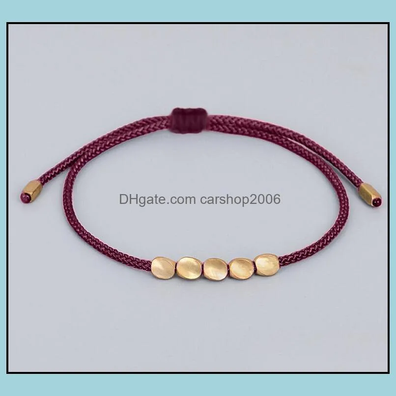 Handmade Copper Bead Bracelet Lovely Wax Thread Love Lucky Bracelets For Women Men Jewelry Gifts