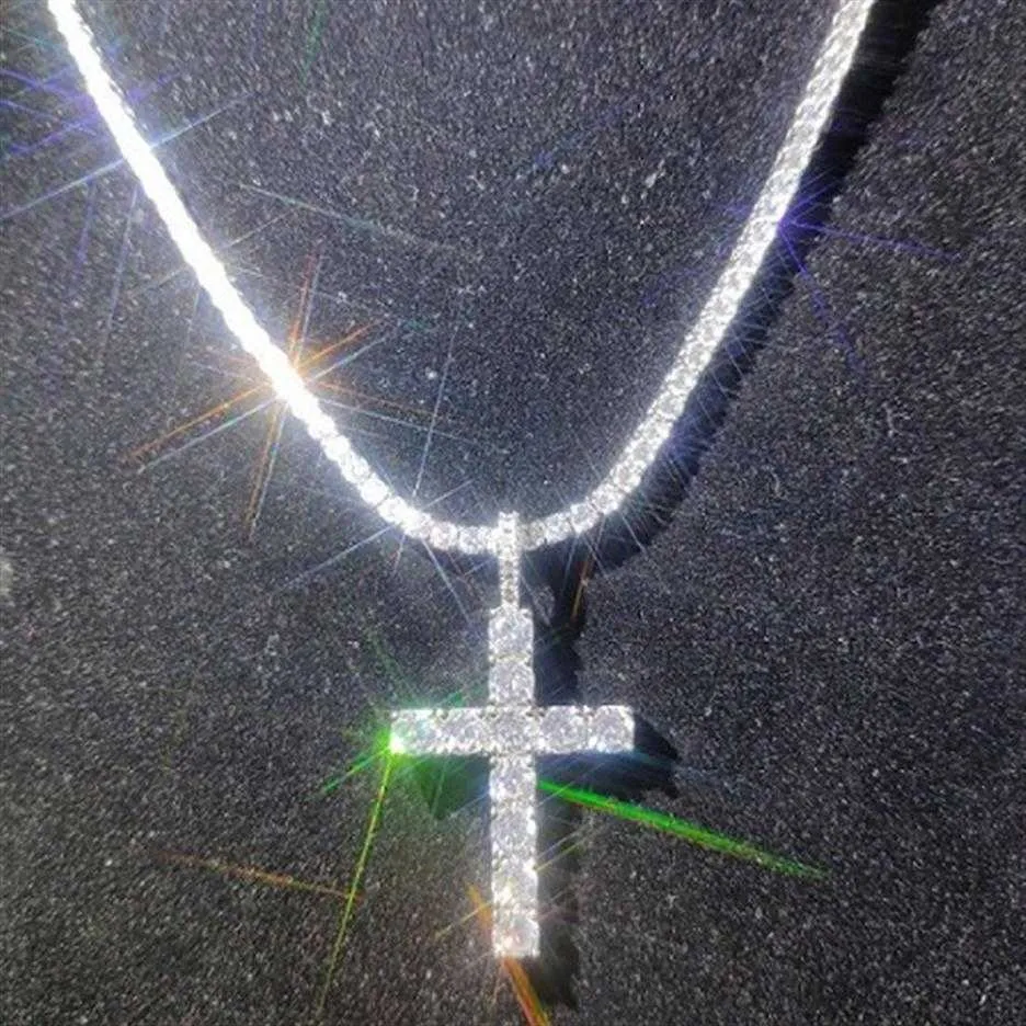 Diamond Shining Stone Cross Pendants Necklace Jewelry Platinum Plated Men Women Lover Gift Couple Religious Jewelry234G