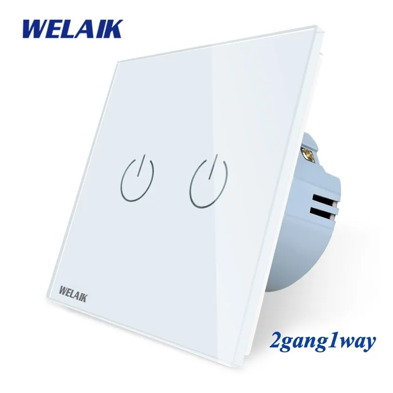 Welaik EU 2gang1way Wall-Touch-Switch Crystal-Glass-Panel-Switch Wall-Switch Intelligent-Light-Switch AC250V A1921CW T200605