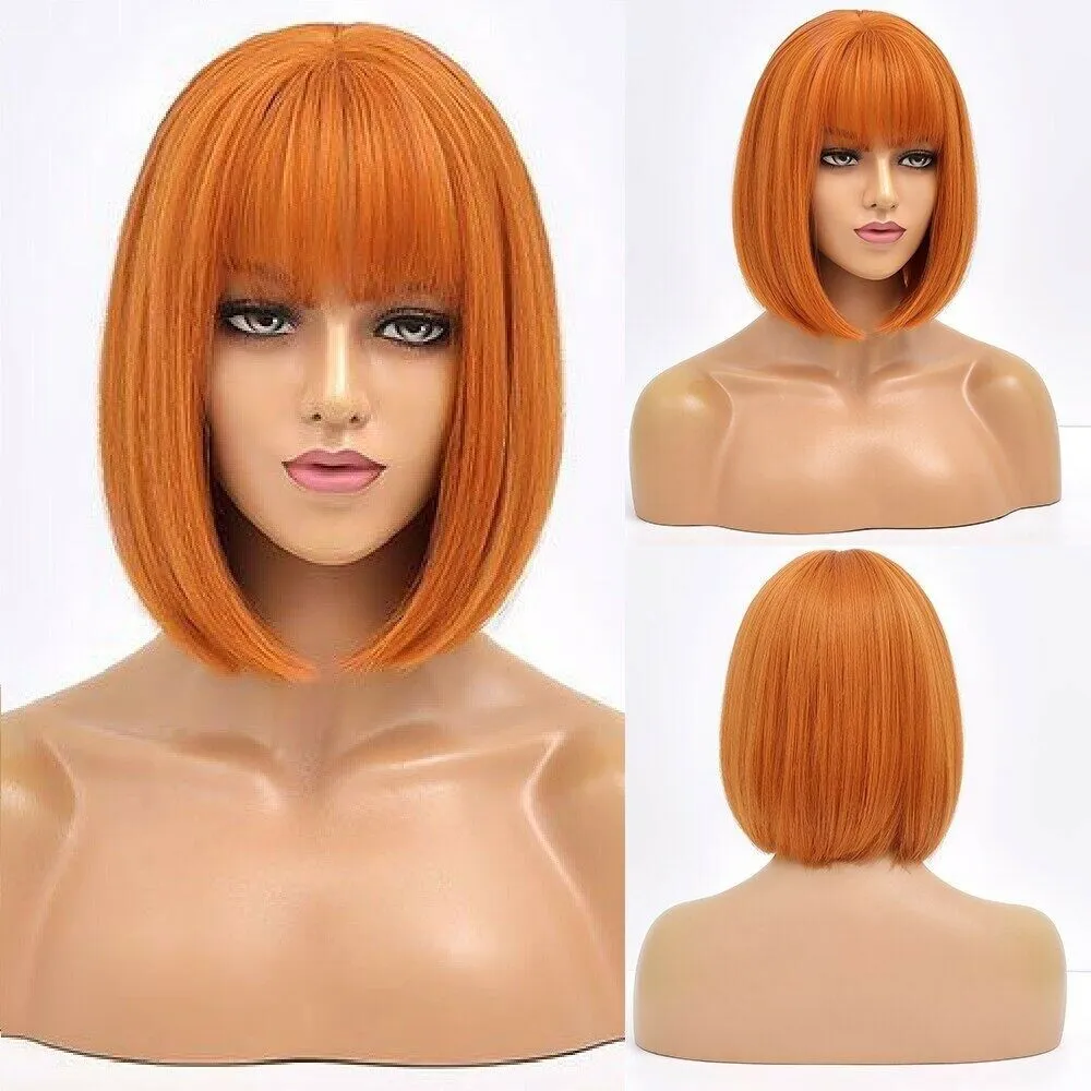 Short Straight Bob Wigs Synthetic Bangs Natural Lolita Daily Cosplay Women Hairs