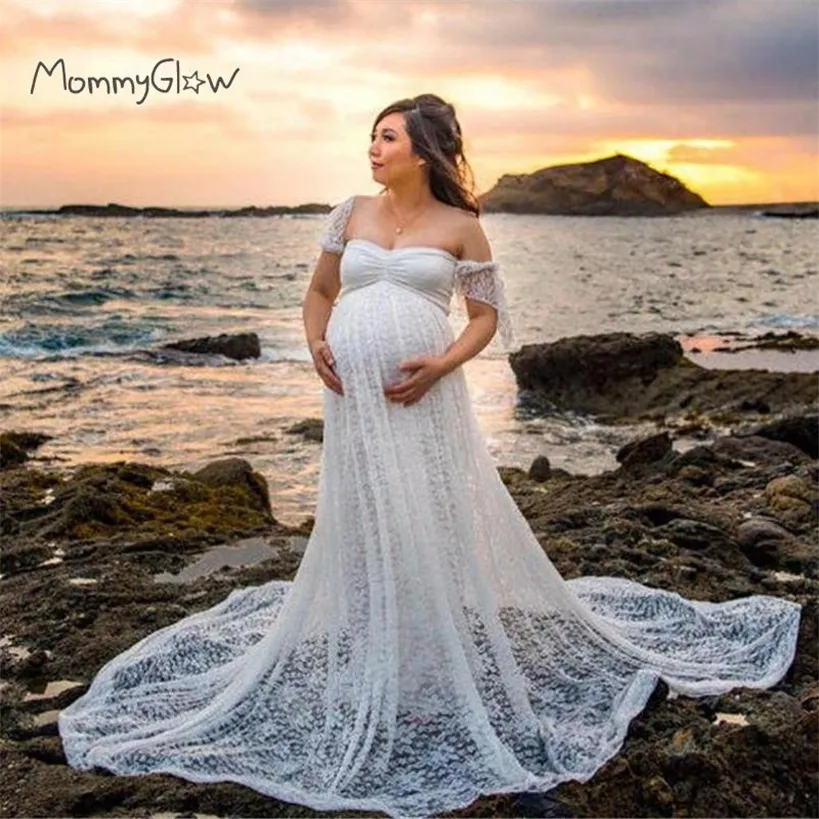 Robes de maternité en dentelle pour Po Shoot femmes enceintes bébé douche balayage Train Maxi robe grossesse pographie accessoires 220419