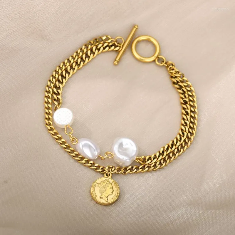Braccialetto di perle barocche vintage a catena a maglie per le donne Moda braccialetti asimmetrici Bracciali Charm Beads Gioielli regalo Inte22