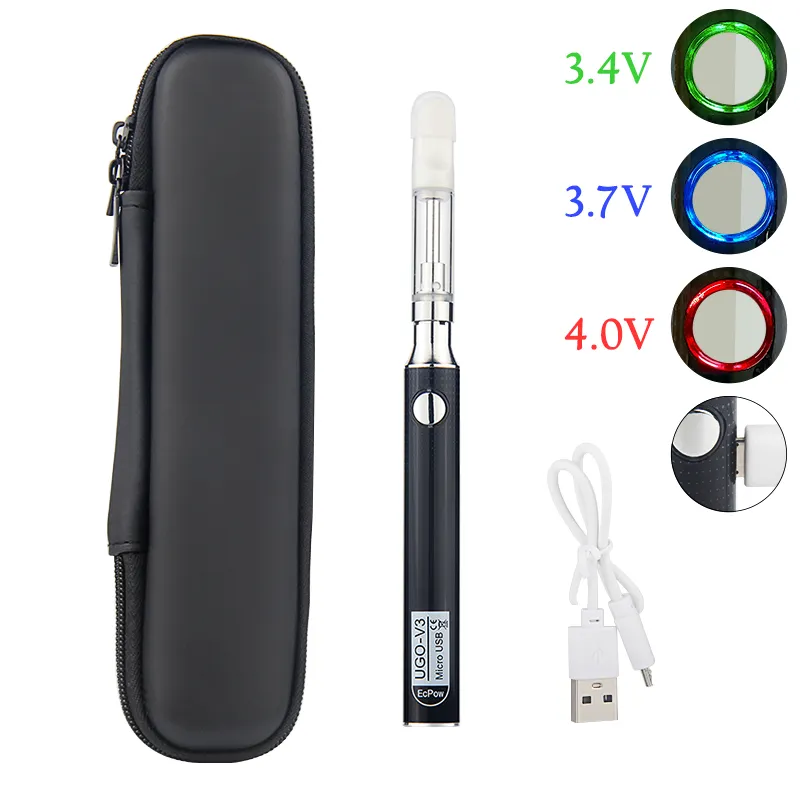 Cartouches d'huile épaisses Kit UGO V3 Préchauffage VV 650 900mAh EVOD ego 510 Batterie Vape Tension USB Cartouches de préchauffage de vapeur réglables Batteries