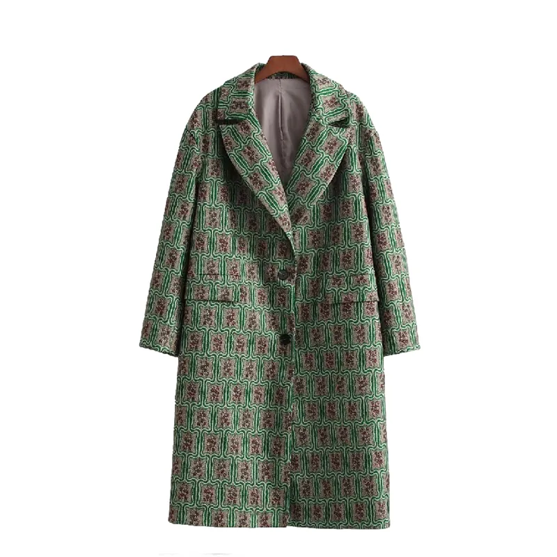 نساء خمر يمزج زر فضفاضة V Coat Coat 2022 Spring Fashion Ladies Green Gopicets عارضات طويلة السترات الطويلة أنثى ملابس أنيقة خارجية