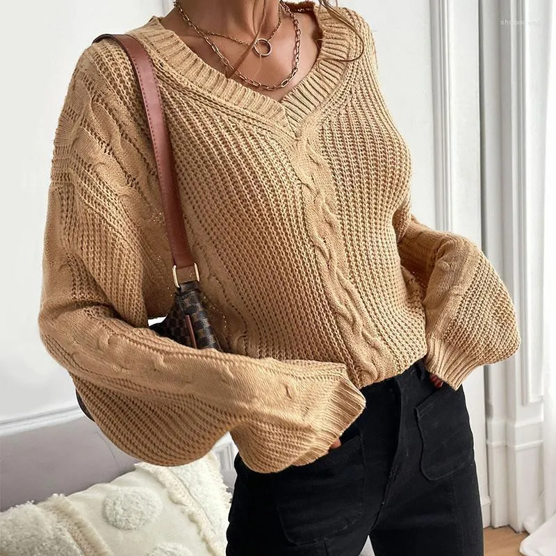 Women's Sweaters Knitted V-neck Sweater Women Autumn Winter Tops Female Casual Jersey Twist Thick Warm Lady's Pullover Long Sleeve 2022