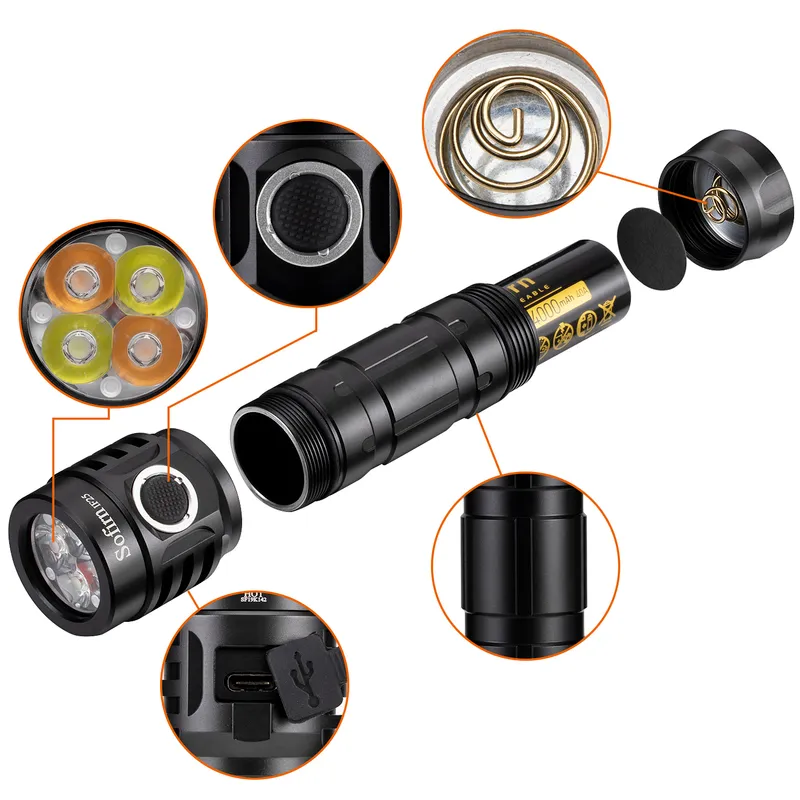 Sofirn IF25 Güçlü Şarj Edilebilir LED El Flashlight 2500lm Değişken Sıcaklık Renk Işığı 2700K'dan 6500K 4pcs LED Konu 220401267S