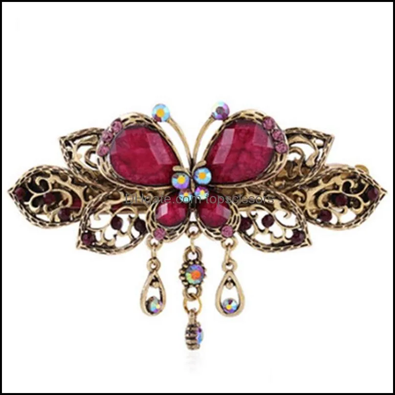 Vintage Women Rhinestone Crystal Jaw Hairpins Hair Elegant gem Butterfly FlowerBarrette Clip Crystal Bow