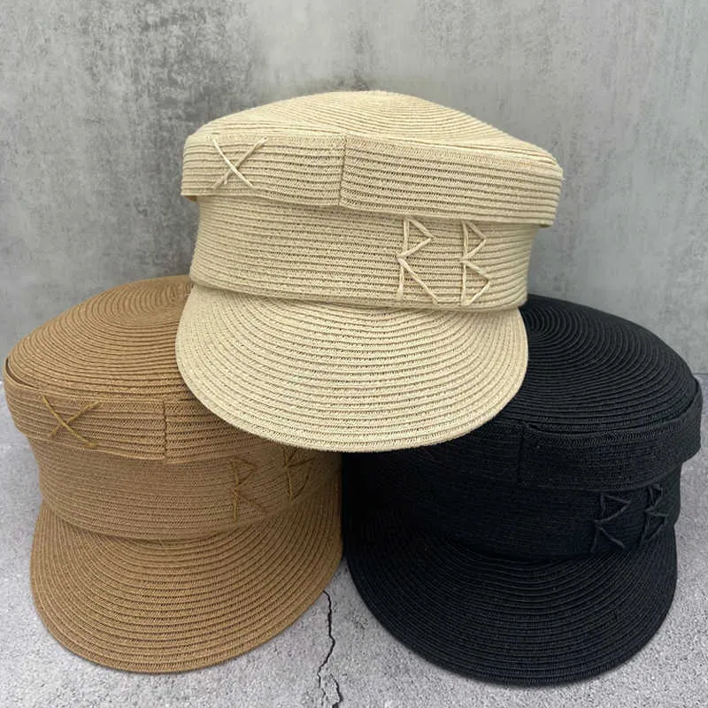 RB Letter Zomer Koreaanse versie Fashion Straw Marine Hat Flat Top Casual zonnebrandcrème Peak Sun Hat