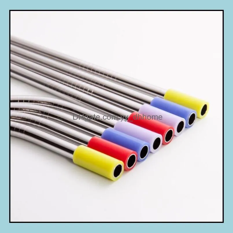 stainless steel straws reusable straight and bend metal straws with silicone tips cleaning brush bar drinking straw sn812