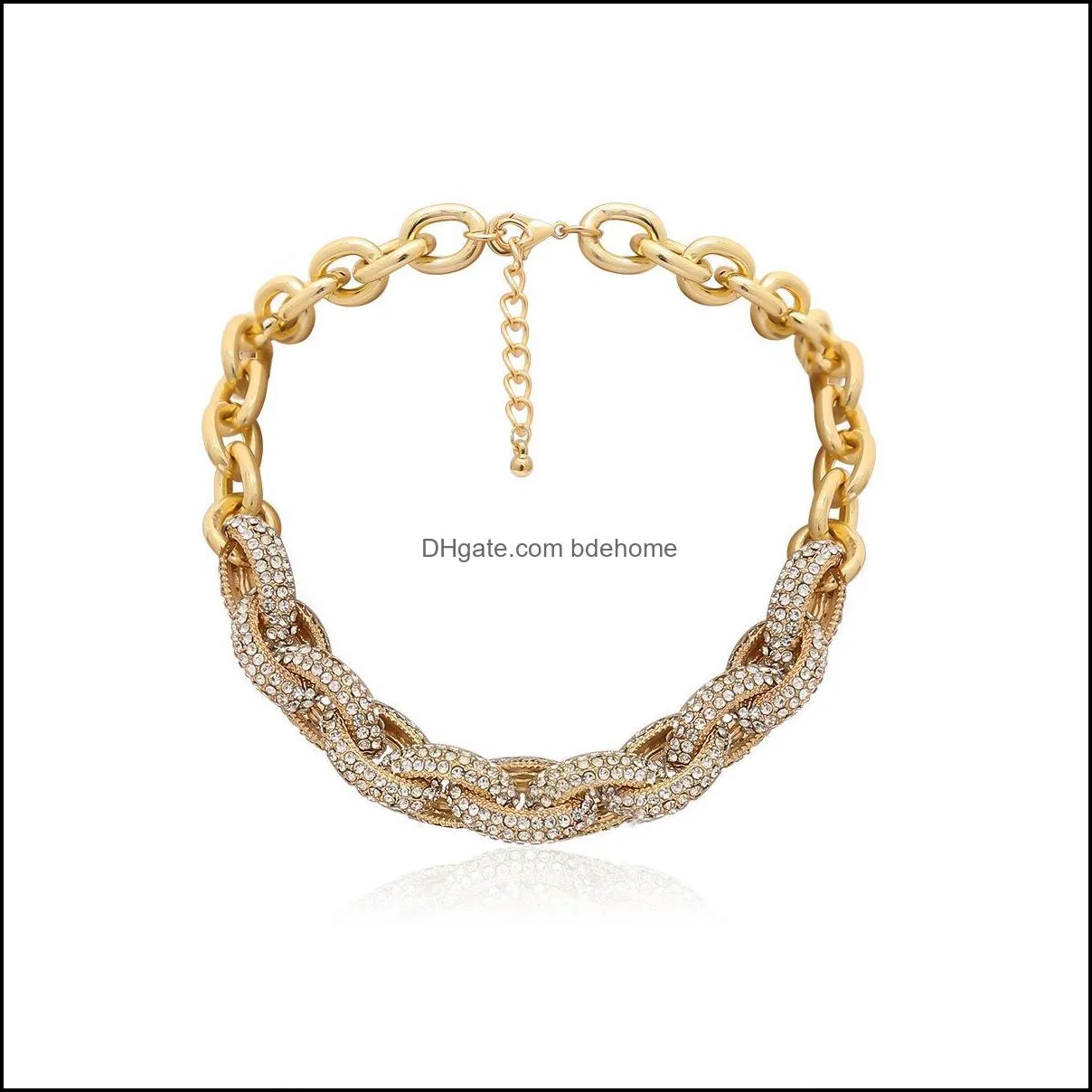 sparkling exaggerated big chain rhinestone diamond choker statement necklace for woman girls punk style
