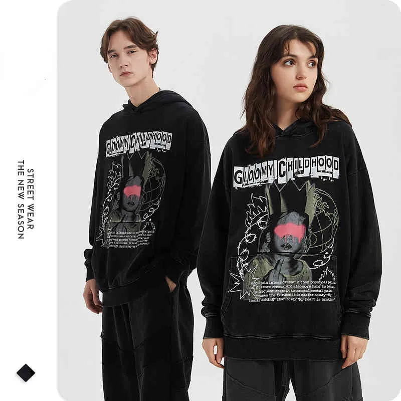 2022 Novos homens moletom moletons punk hip hop retro impressão nicho maré de rua high sweet sweater Harajuku com capuz e mulheres
