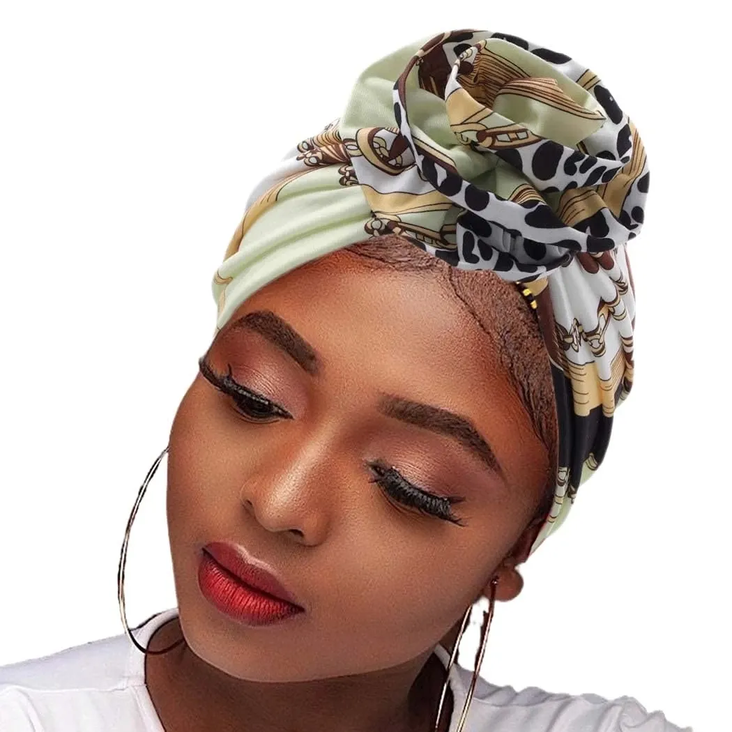 Nouveau Africain Headtie Turban Noeud Headwrap Ethnic Hair Wrap Pré-Attaché Bonnet Bonnet Cap Head Wraps pour Femmes et Filles