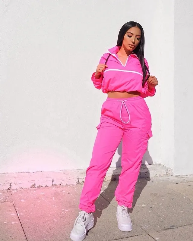 Neon Green Womens Zip Turtleneck Hooded Bon Marche Jogging Bottoms