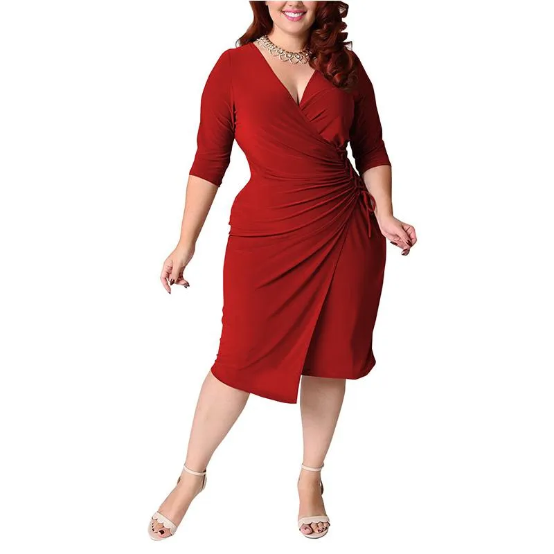 Plus Size Sukienki Duża Wysoka Talia Wypoczynek Kobiety Sukienka Europejski Styl Solidny Kolor Pół Rękaw Body-Con Odzież Odzież