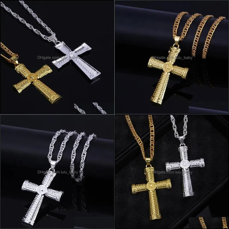 hip hop jewelry men necklace color gold silver tone crucifix charm jewelry alloy cross pendant necklaces beautiful cross necklace