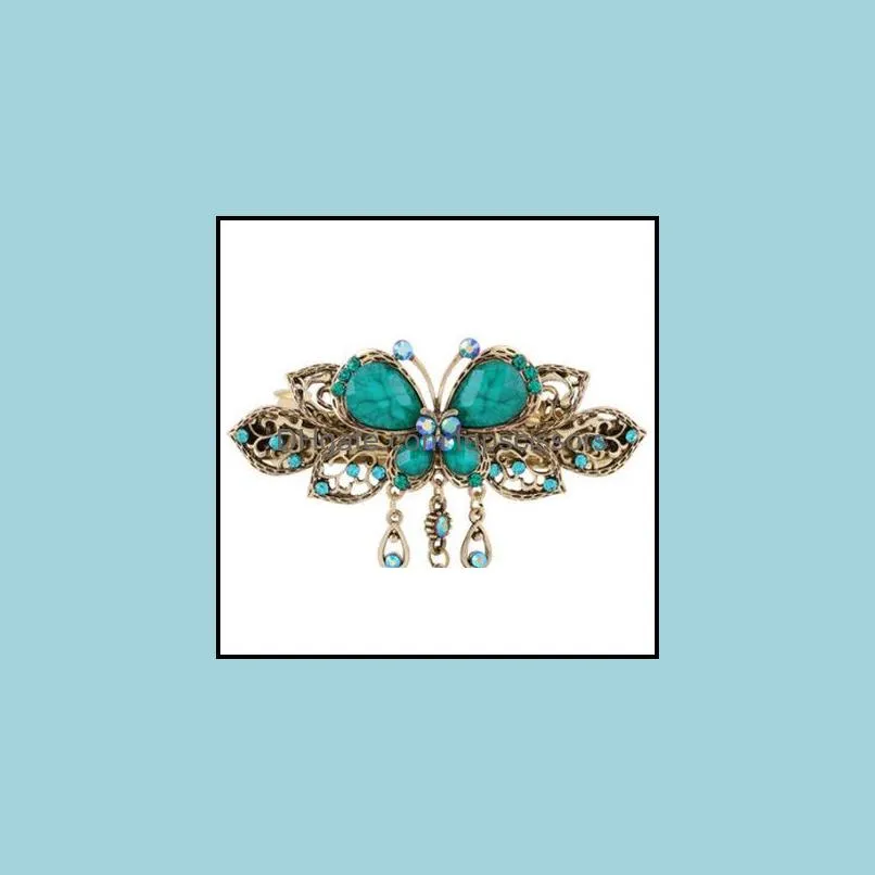 Vintage Women Rhinestone Crystal Jaw Hairpins Hair Elegant gem Butterfly FlowerBarrette Clip Crystal Bow