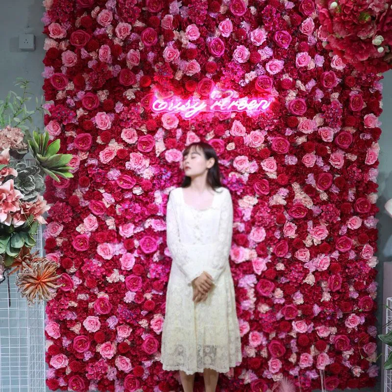 装飾的な花の花輪人工花の壁パネル装飾背景結婚式のパーティーイベント誕生日シーンレイアウトDIYシルクペーニーローズ40 60