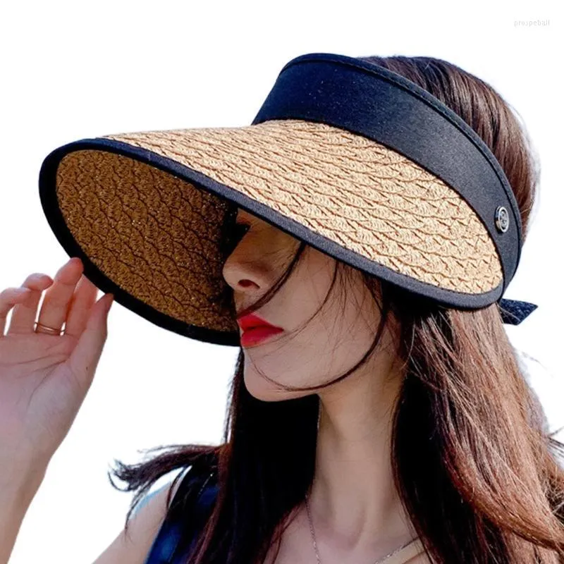 Brede rand hoeden stijlvolle zomer grote zon vizier hoed solide kleur lege top strand stro bescherming cadeau voor familiebijeenkomsten