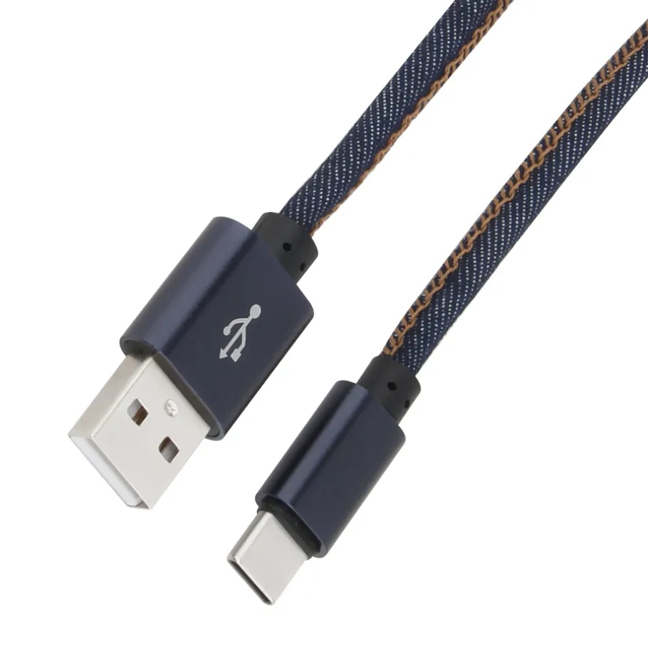 1M câble Micro USB Denim Type C chargeur transfert de données câbles de téléphone portable pour Xiaomi Samsung Huawei cordon de charge rapide