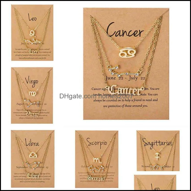 Pendant Necklaes Strands 3pcs/set Cardboard Star Zodiac Sign 12 Charm Gold Necklace Aries Cancer Leo Scorpio Jewelry Gifts 220120