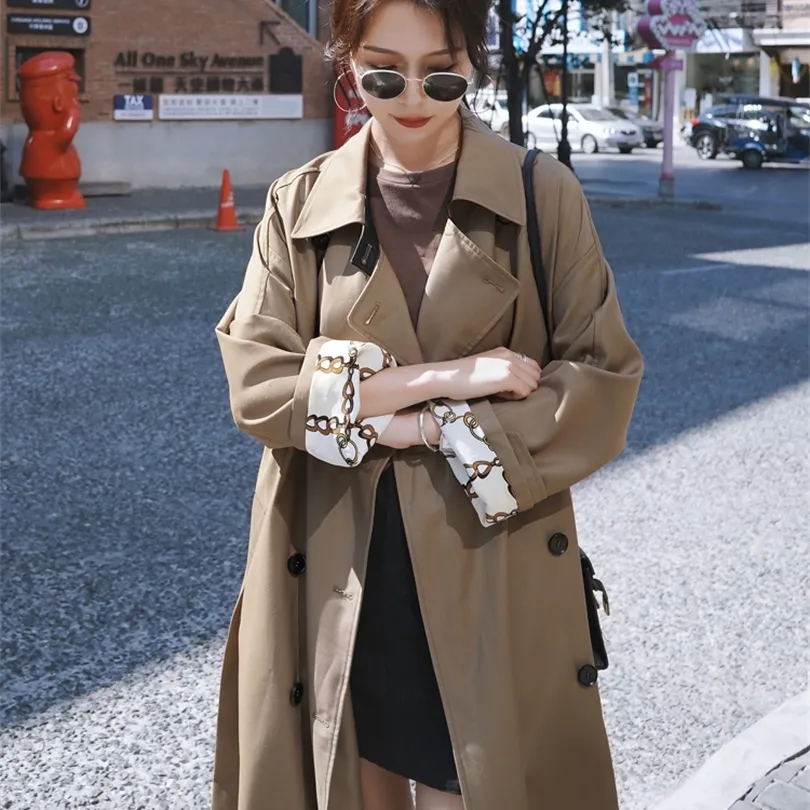 Brand New England Style Women Trench Coat Long Breisted With Belt Office Lady Duster Casat Feminino Cloak Roupos de outono T200828