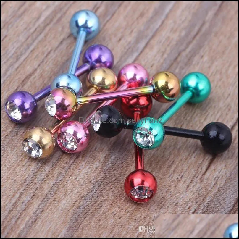 Tongue Rings Body Jewelry Single Gemtongue Barbell Ring Wholesale 50Pcs /Lot Piercing Stainless Steel Nipple Earring Bar Drop Delivery 2021