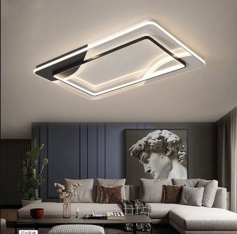 Runde quadratische LED-Deckenleuchte für Wohnzimmer, Lichter, Schlafzimmer, LED-Techo-Lampen, Schwarz, Weiß, Kunst, modern