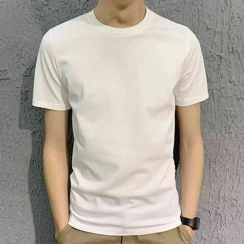 2022 été blanc solide t-shirt hommes coton casual o-cou basique t-shirt mâle de haute qualité classique nouveau coupe ajustée hauts Y220426