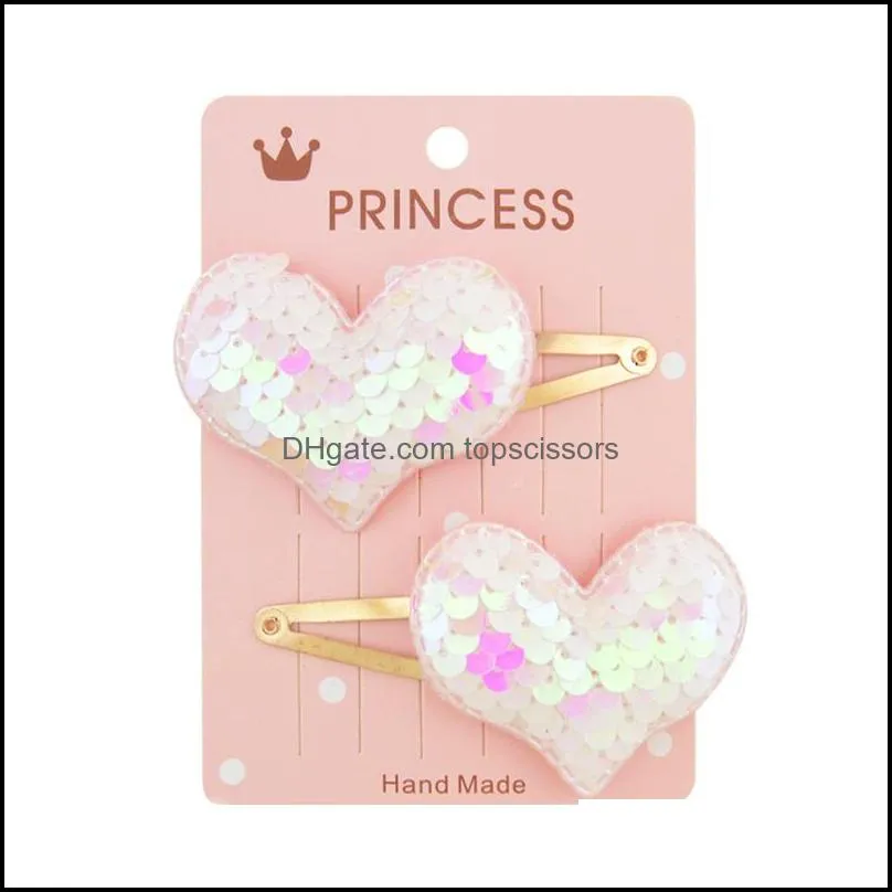 1 pair Sequin five-pointed star love Hair Clips For Girls Children Cute Baby Girl Hairpins Gradient color Hairclip