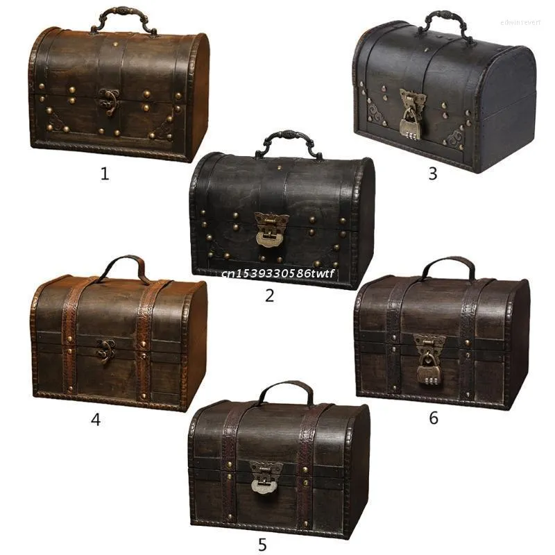 Bolsas de joyería, caja de almacenamiento pirata de madera, cofre del tesoro Vintage para organizador, Dropship Edwi22