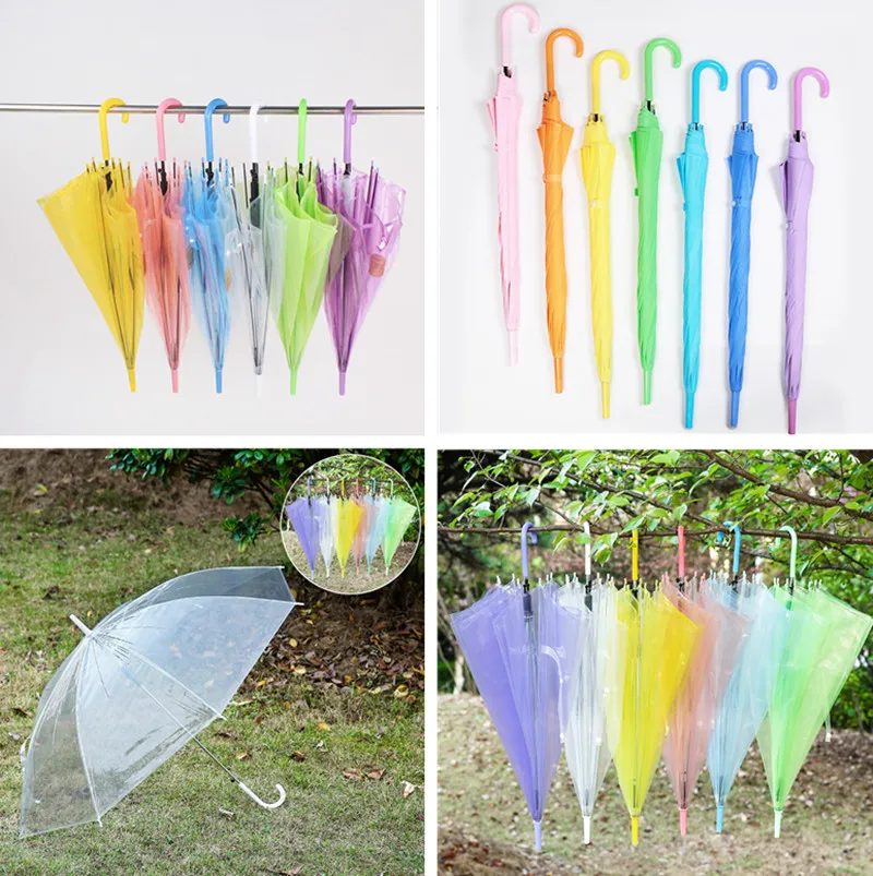 9 Styles Colorful Transparent Long Straight Handle Umbrella Automatic Black Rainbow Custom Logo Umbrella Waterproof 8 Bone Umbrellas