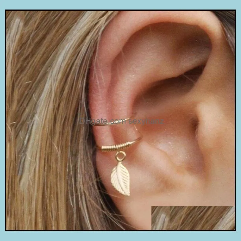 5pcs/lot Star Leaf Clip on Screw Back earrings C shape Silver gold leaves dangle Hoop earring fashion women ear cuff