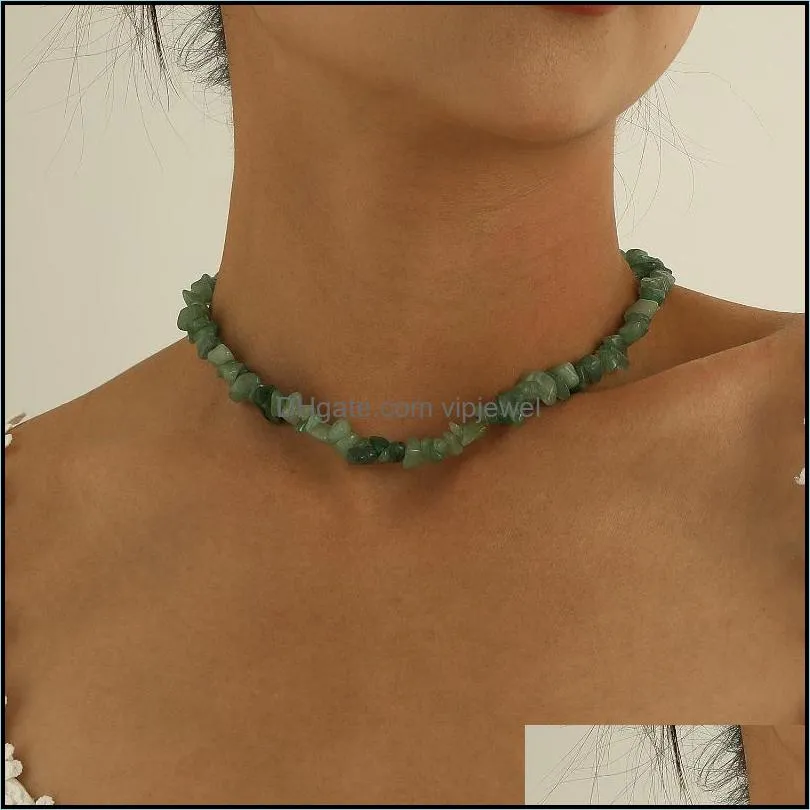 chokers irregular stone choker necklace for women green 2021 fashion jewelry short female clavicle chain simple